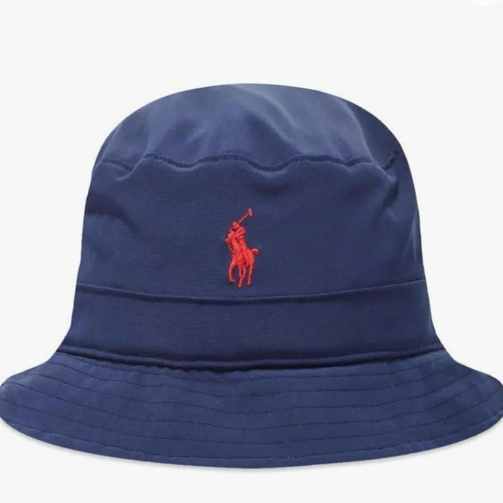 Reversible POLO RALPH LAUREN Packable Bucket Hat Newport Navy with Red Pony